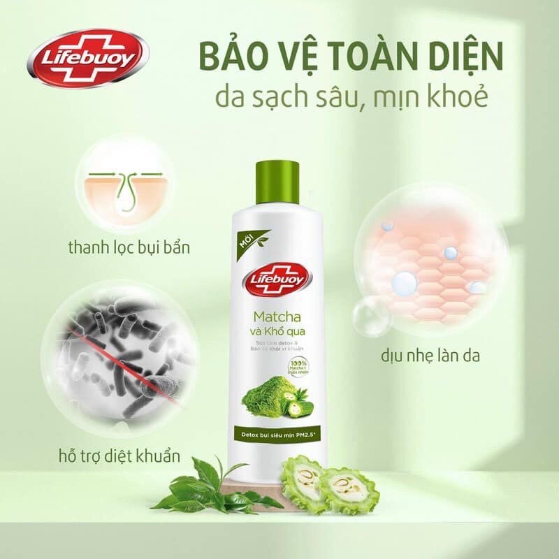 Sữa tắm Lifebuoy Detox Matcha khổ qua 200g,800g và 1 Lít