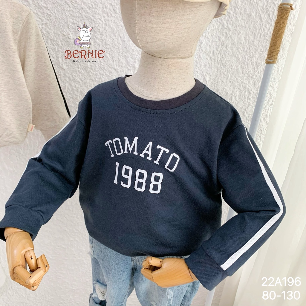 Áo nỉ da cá thu đông phối sọc tay hoạ tiết TOMATO 1988 bé trai