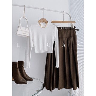Áo len tăm trắng cổ lọ 3p dáng croptop body