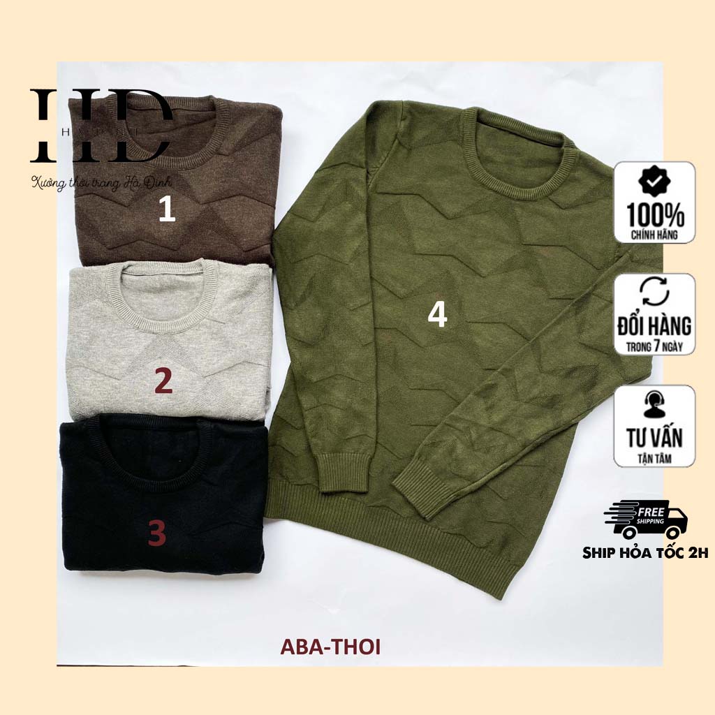 Áo len nam cổ tròn họa tiết con thoi hàng Quảng Châu đẹp mịn -Hà Đinh