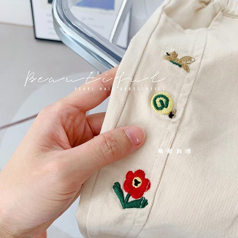 Quần Dài Mỏng Dáng Rộng Thoáng Khí Thêu Hình Củ Cà Rốt Nhỏ Thời Trang Xuân Thu Cho Bé Gái