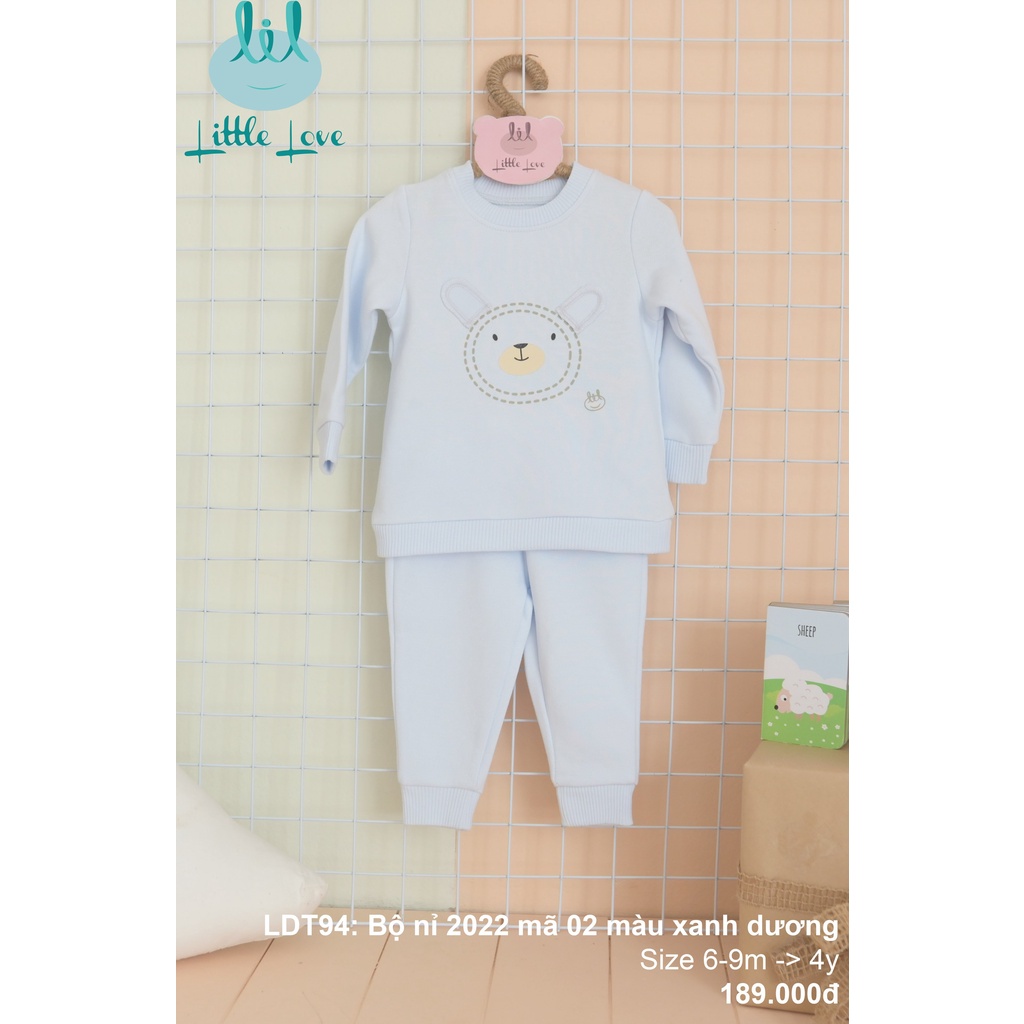 Bộ quần áo dài tay nỉ dày 2022 mã 02 cho bé từ 6m đến 4y little love (LDT94)
