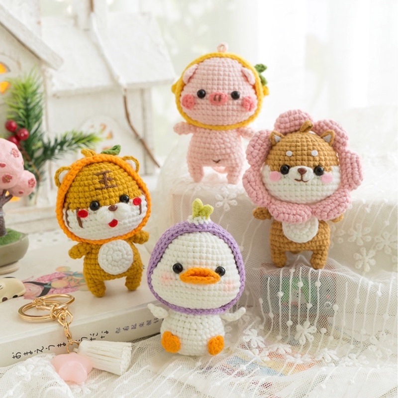 DIY Gói Nguyên Liệu Móc Len Bộ Tứ Cánh Cụt 🐷 🐯🐧 🐶 Shiba  Dễ Thương- Quà Tặng Handmade Tự Làm Ý Nghĩa [Có hướng dẫn]