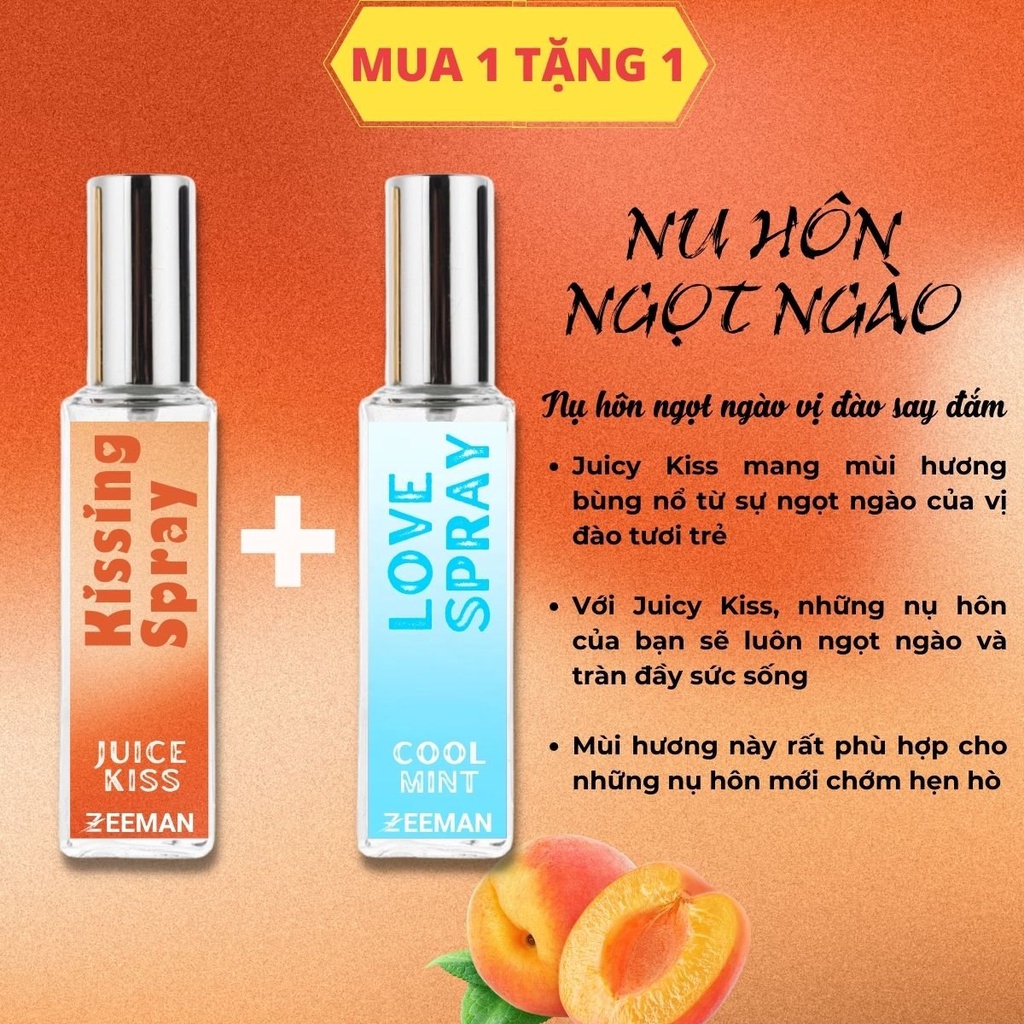 Xịt Thơm Miệng Kissing Spray ZEEMAN Hương Đào Ngọt Ngào và Hương Bạc Hà The Mát Dung Tích 20ml