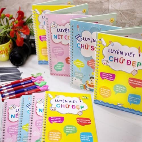 Combo 3 Quyển Luyện Viết Chữ, Số, Nét Cơ Bản Tự Xóa Thông Minh Cho Bé - Tặng Kèm Bút Mực Bay Màu