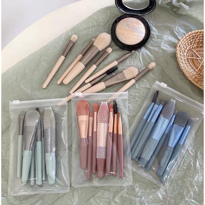Cọ trang điểm make up cá nhân 8 món đầu lông mềm mại màu Pastel kèm túi Zip 🍀Clovershop68🍀