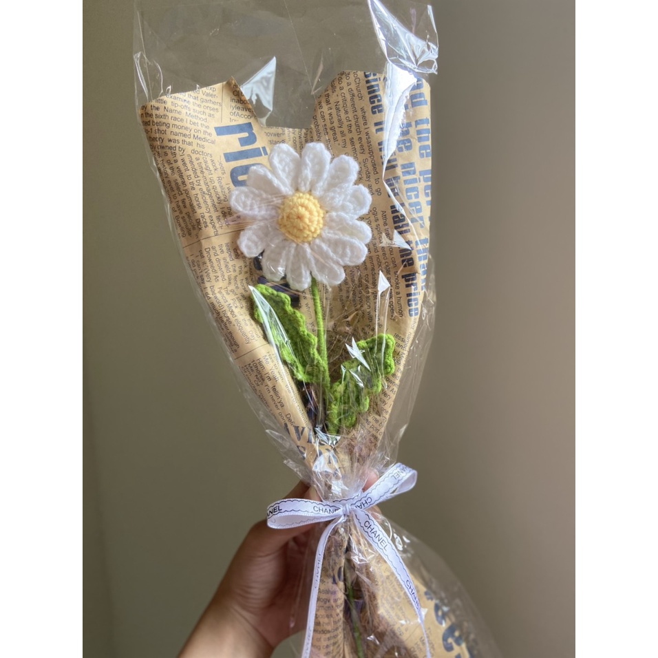 Bông hoa cúc họa mi đóng gói sẵn handmade móc từ len sợi
