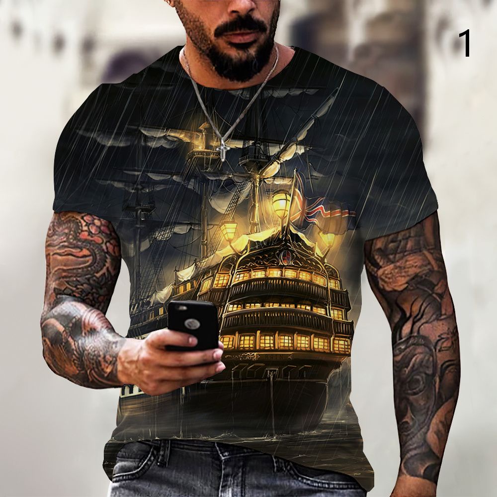 Áo Thun Tay Ngắn Cổ Tròn In Hình Thuyền Buồm Thời Trang 2022 Cho Nam Size XXS ~ 6XL