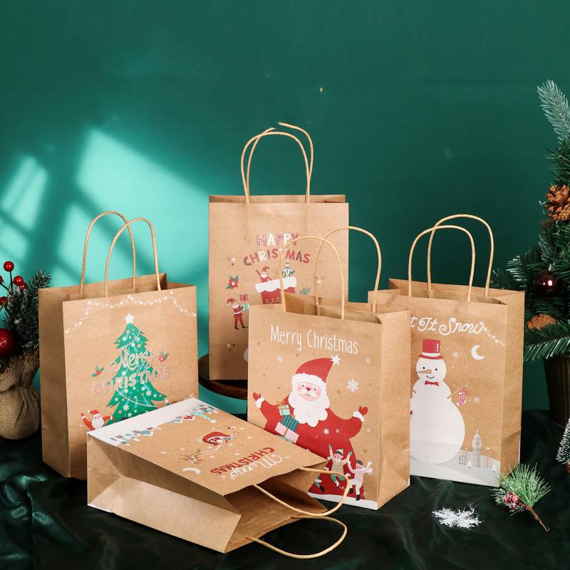 Túi giấy Kraft Túi quà tote Giáng sinh Noel Merry Christmas dễ thương 23*18*9.5cm