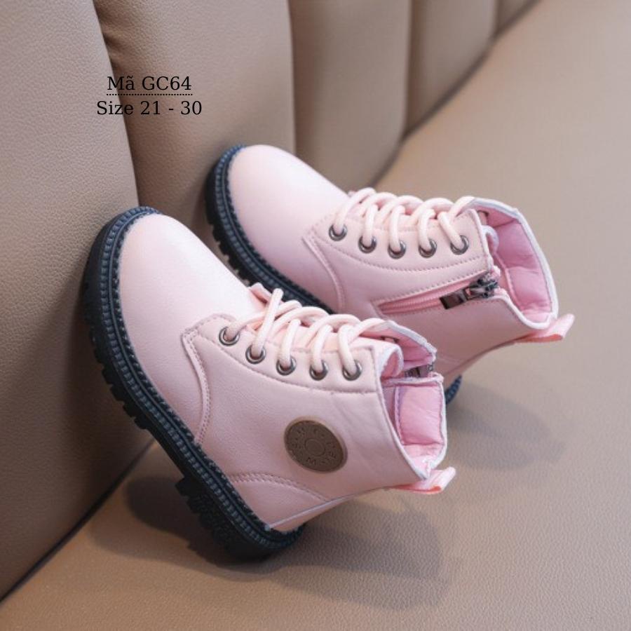 Giày Boots cổ cao màu hồng xinh xắn và dễ thương cho bé gái 1 - 5 tuổi phong cách Hàn Quốc GC64