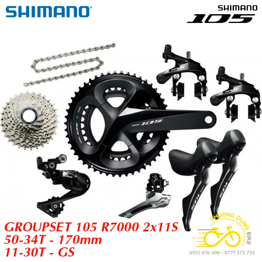 Bộ groupset chuyển động xe đạp SHIMANO 105 R7000 - 50-34T 170mm - 11-30T - GS