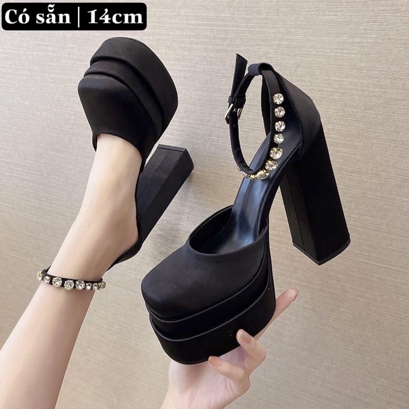 Giày cao gót vải satin 😎 sandal độn đế 14cm
