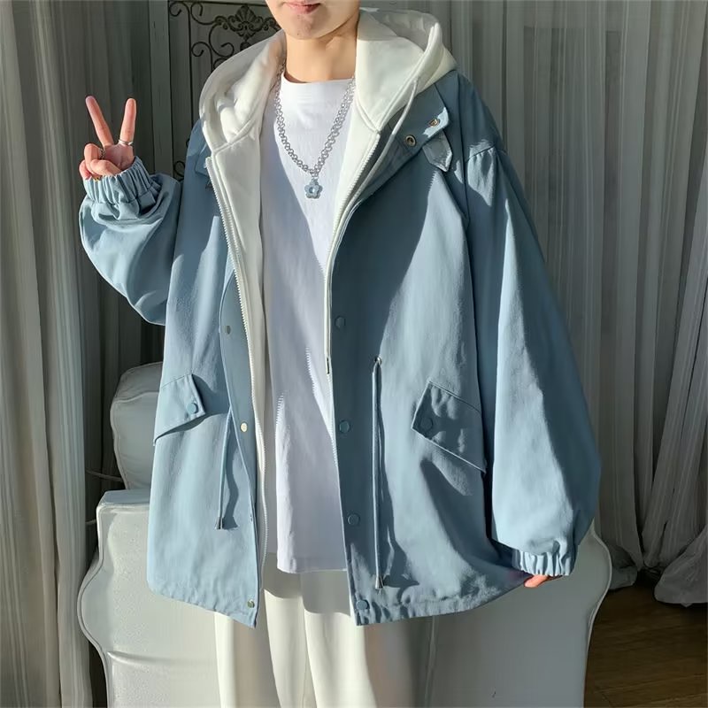Áo Hoodie Giả Hai Lớp Phong Cách vintage Thời Trang Xuân Thu Cho Nam