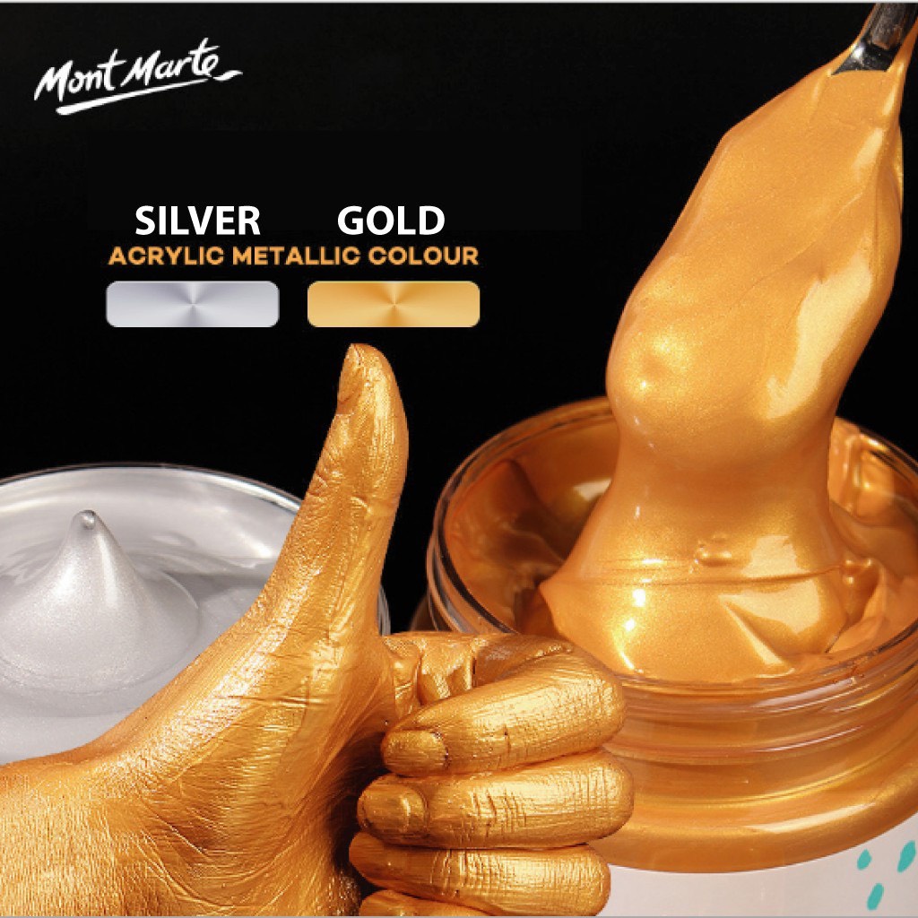 Màu Nhũ Acrylic Mont Marte 300ml - Màu Nhũ vàng Nhũ bạc (Gold/Silver)
