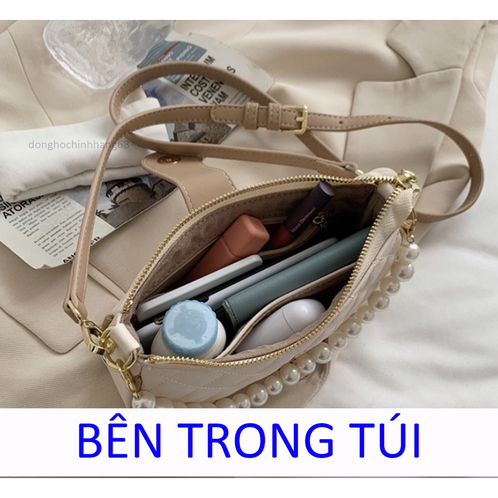 Túi Xách Nữ Đẹp Trần Trám Khoá Lắp Cúc Kèm Dây Ngọc, Đeo Chéo Đeo Vai Phong Cách Trẻ Trung