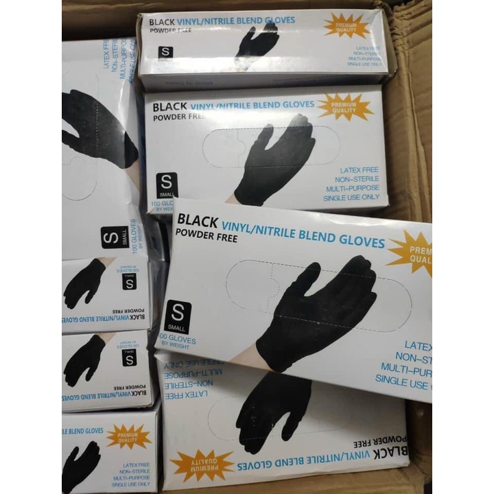 Găng tay y tế đen không bột, Găng tay đen phun xăm thẩm mỹ, nặn mụn, Găng tay đen Vgloves