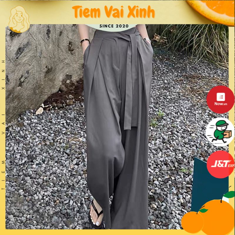 Quần Nữ Ống Rộng Lưng Cao 🍊Tiệm Vải Xinh🍊 Quần Ống Suông Cạp Buộc Dây