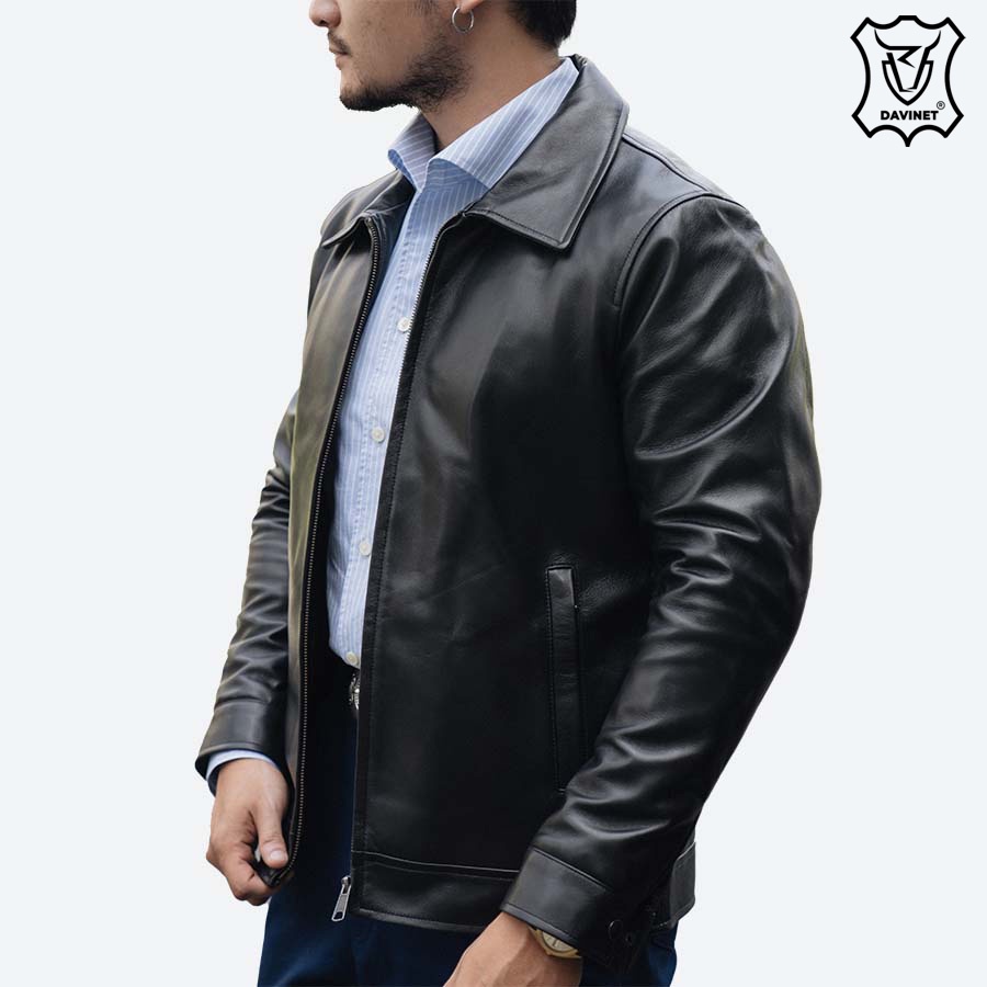 Áo Khoác Da Xịn Trung Niên DAVINET AM22-18, Da Xịn, Siêu Bền, Mềm Nhẹ, Bảo Hành 5 Năm
