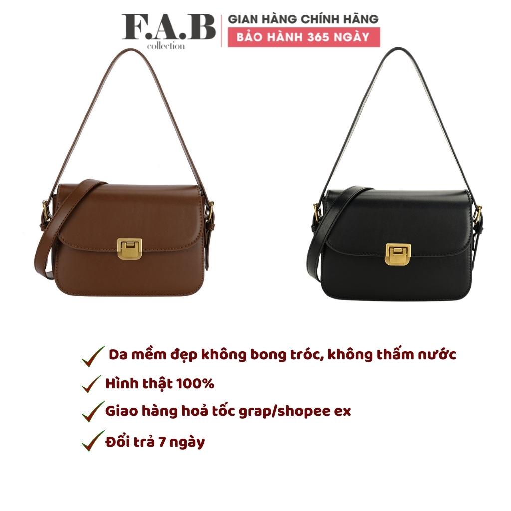 Túi xách nữ đeo chéo kẹp nách khoá gập da trơn dáng vuông thời trang cao cấp đi chơi, túi đeo chéo nữ TX045108 FAB Store