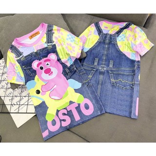 Đầm thun lạnh in yếm jean