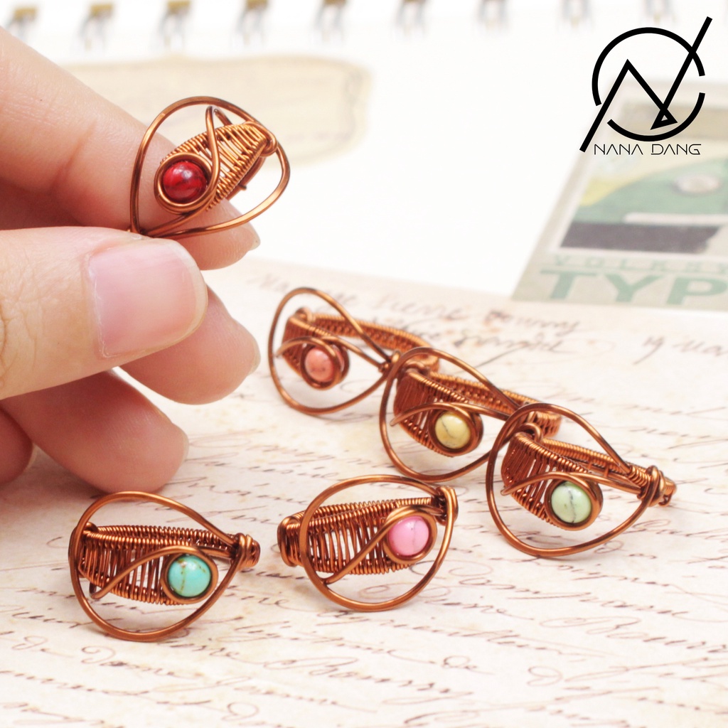 Nhẫn đá Handmade phong thủy, luân xa đồng uốn nghệ thuật đẹp lạ cho nữ