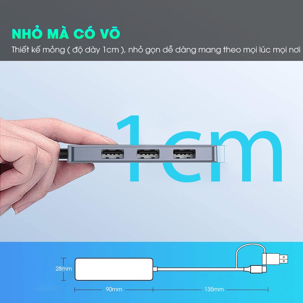 Hub usb type c 3.0 tốc độ cao 4 port SIDOTECH cổng chia mở rộng kết nối chuyển đổi cho PC máy tính laptop táo máy in