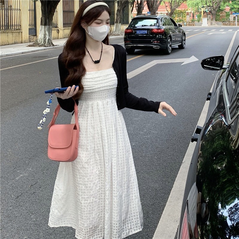 Set Váy Ren Xốp Kèm Áo Cardigan Tiểu Thư Quảng Châu, Freesize Dưới 60kg, Có Quà Tặng Kèm