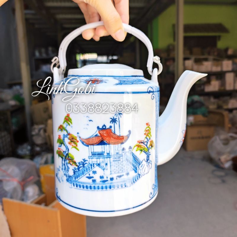 Ấm tích pha trà 1.5l hoa văn Chùa Một Cột, hồ gươm