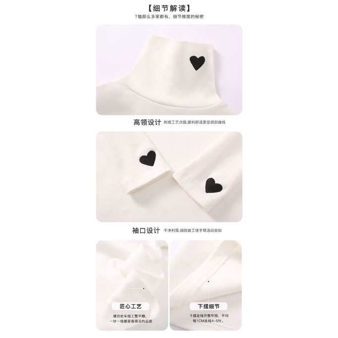 Áo Thun Nữ Cổ Cao Thêu Hình Trái Tim Phong Cách Hàn Quốc