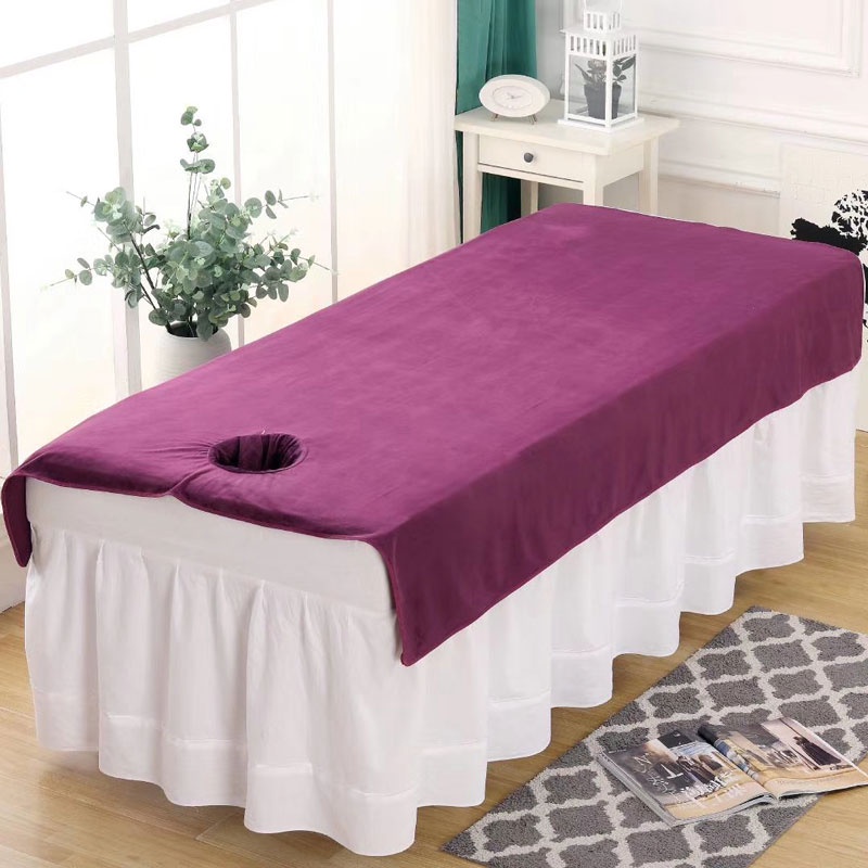 Ga Trải Giường Mát Xa SPA Vải Nhung San Hô Dày Mềm Mại Màu Trơn