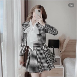 Siêu phẩm Set dạ zic zắc tiểu thư set váy dạ phối cúc ngọc hottrend