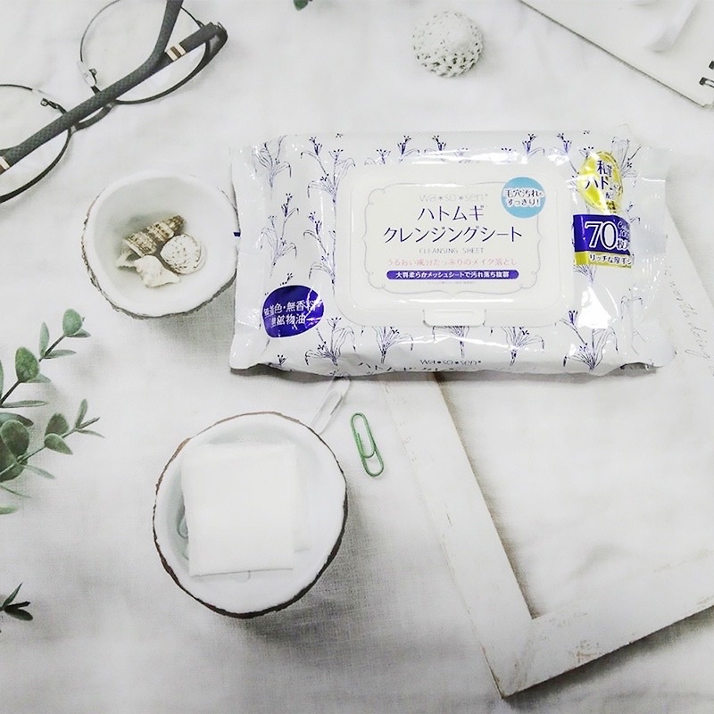 Khăn giấy ướt chuyên tẩy trang cho mặt Hatomugi nội địa Nhật Bản bịch 70 tờ