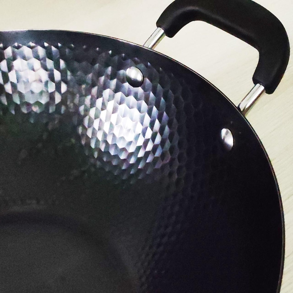 Chảo xào thép sâu lòng vân kim cương Greencook GCW02 size 32/34cm dùng mọi loại bếp, chống dính tự nhiên