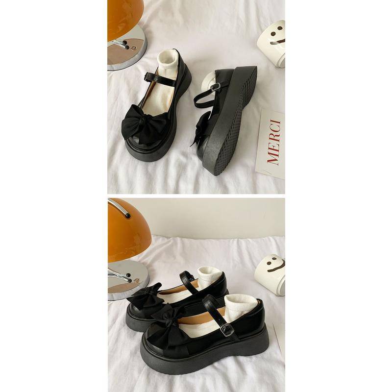 Giày Mary Jane Mùa Hè 2022 Đế Dày Thắt Nơ Bằng Da Phong Cách Pháp Cho Nữ