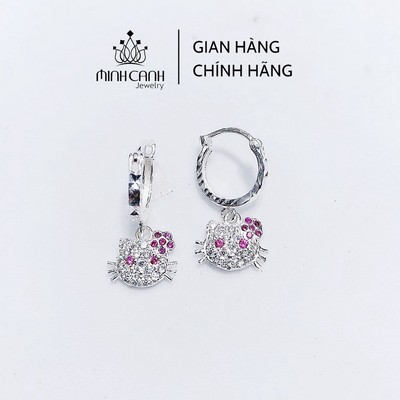 Bông Tai Hello Kitty Bằng Bạc Cho Bé Gái Dạng Tròn Treo - Minh Canh Jewelry