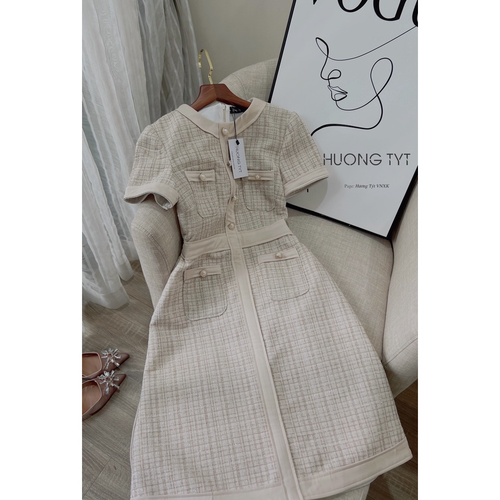 Váy Lorar vải Tweed 2 lớp gam màu nude thanh lịch