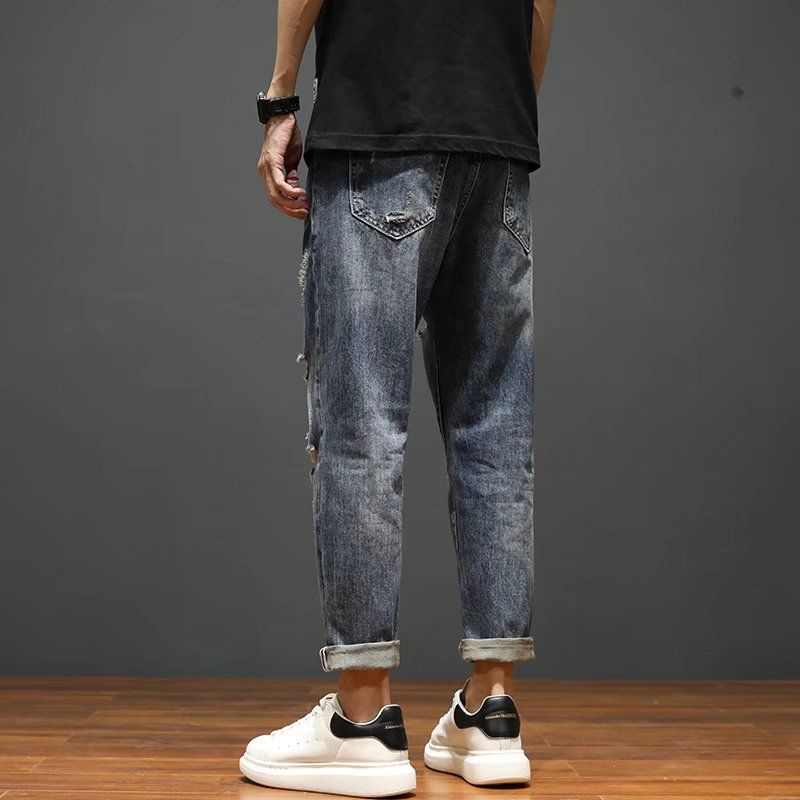 Quần jogger Jean Rách Mỏng Dáng Suông Cỡ Lớn Thời Trang Xuân Hè Cho Nam