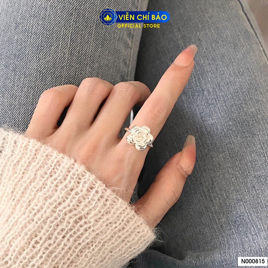 Nhẫn bạc nữ hoa hồng trắng chất liệu bạc 925 thời trang phụ kiện trang sức Viễn Chí Bảo N000815