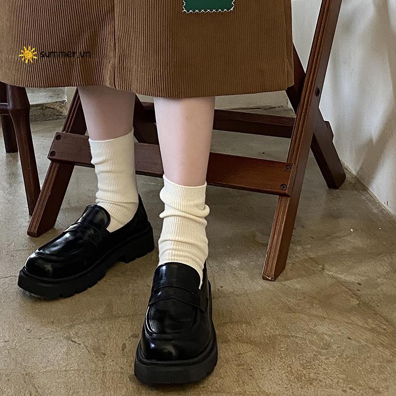 Giày Lười Da Mũi Tròn Đế Dày Tăng Chiều Cao Màu Nâu Phong Cách Anh Quốc Thời Trang Mùa Thu 2022 Cho Nữ