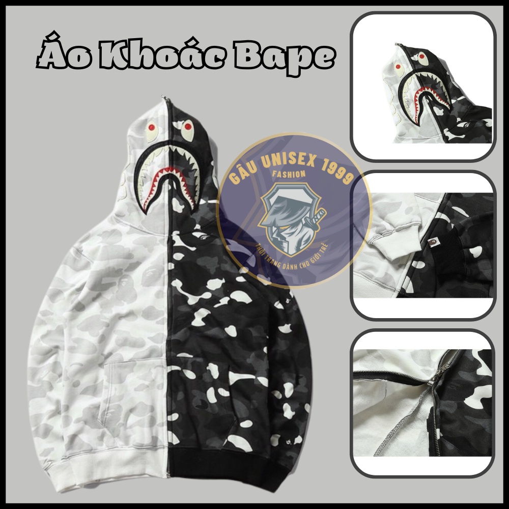 Áo Khoác Nỉ Cá Mập Bape Shark Khoá Zip Kéo Kín - Áo Khoác Hot trend