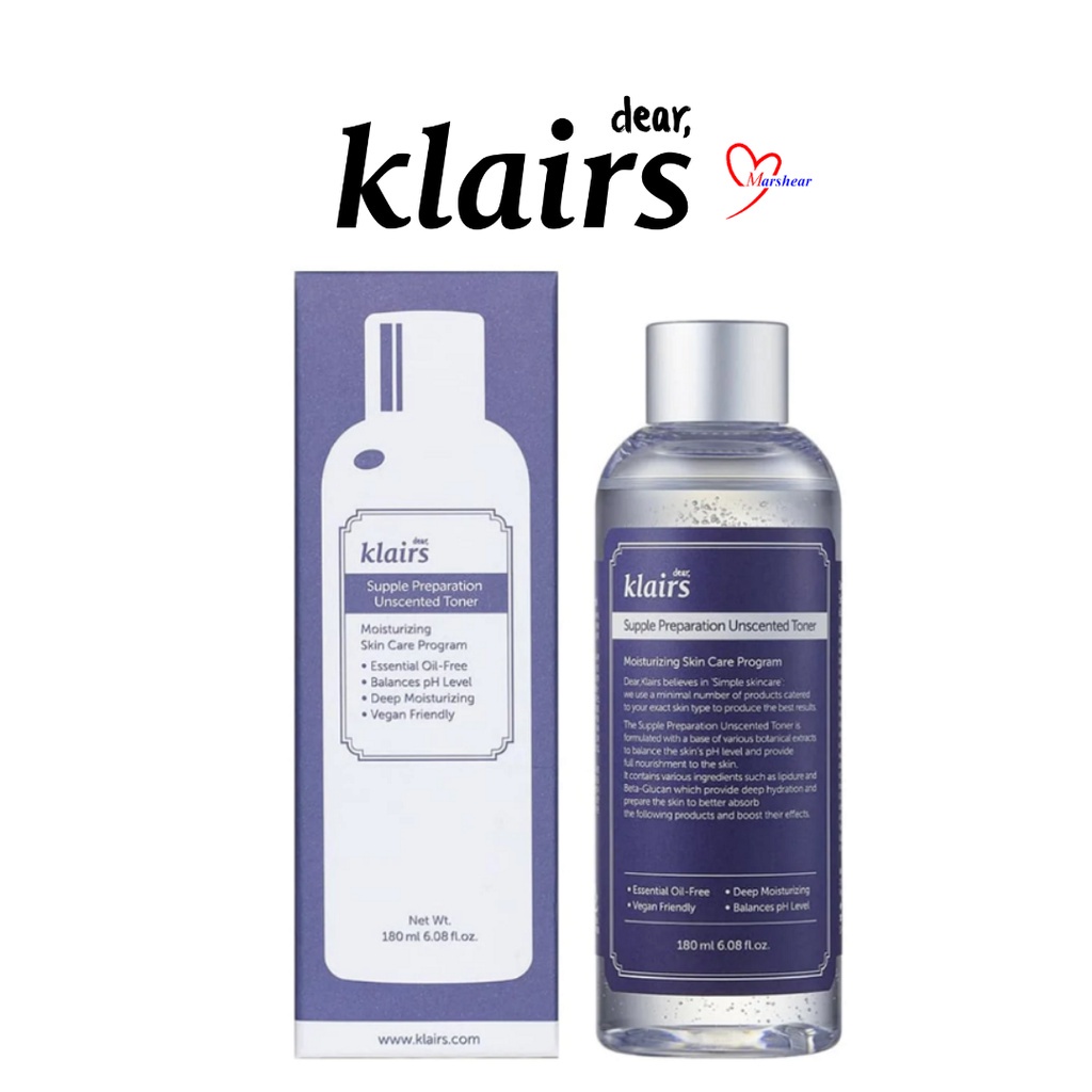 Nước Hoa Hồng Không Mùi Dành Cho Da Nhạy Cảm Klairs Supple Preparation Unscented Toner 180ml hàng Hàn chính hãng