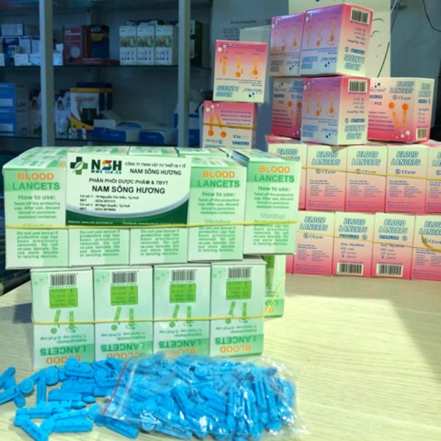 HỘP 100 Kim lấy máu kim chích máu đầu tròn máy đo đường huyết thử tiểu đường KIM LẤY CHÍCH MÁU 4 CẠNH ĐẦU TRÒN