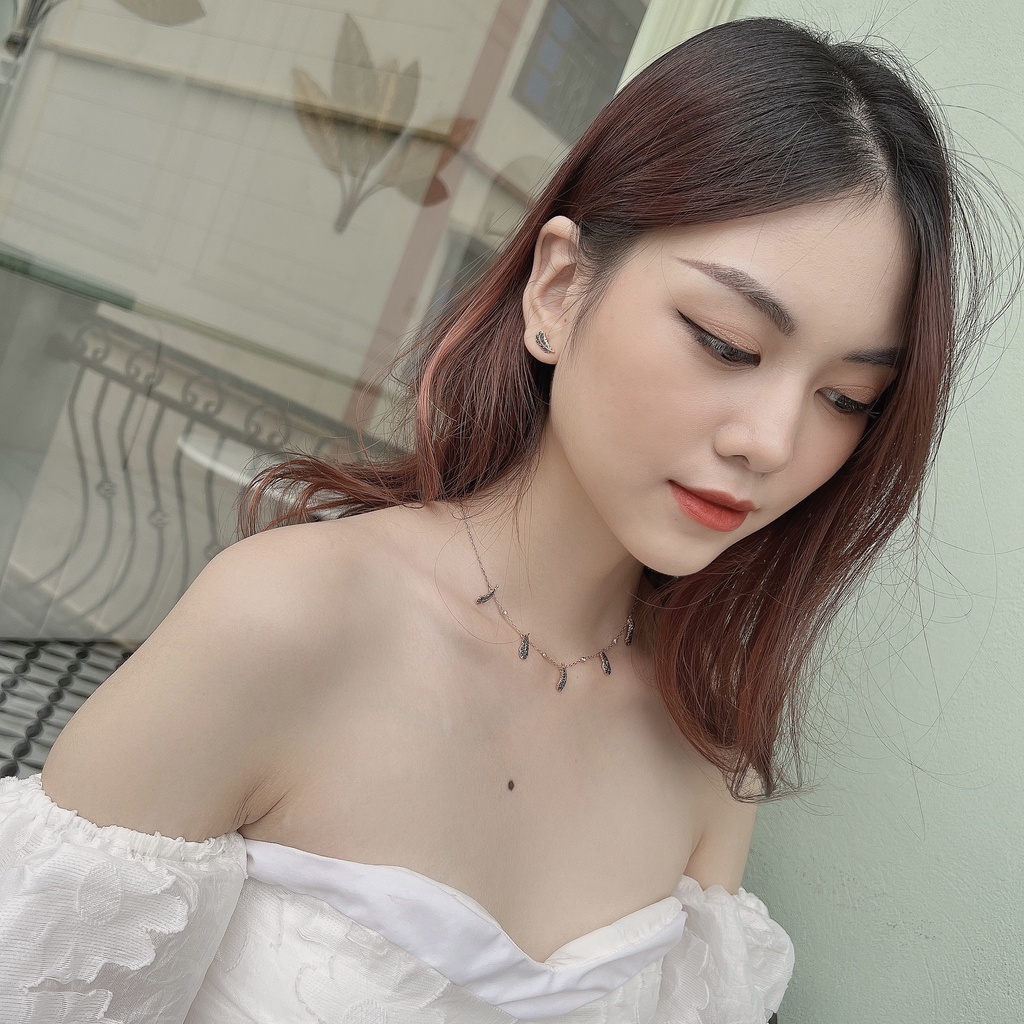 Dây chuyền Khuyên tai Swarovski lông vũ đen