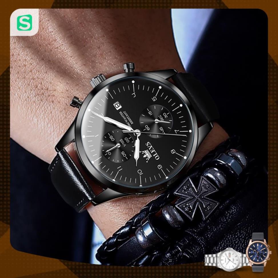 OLEVS 2880 Đồng hồ nam chính hãng Dây da có chức năng Lịch chống nước phát sáng Mặt số