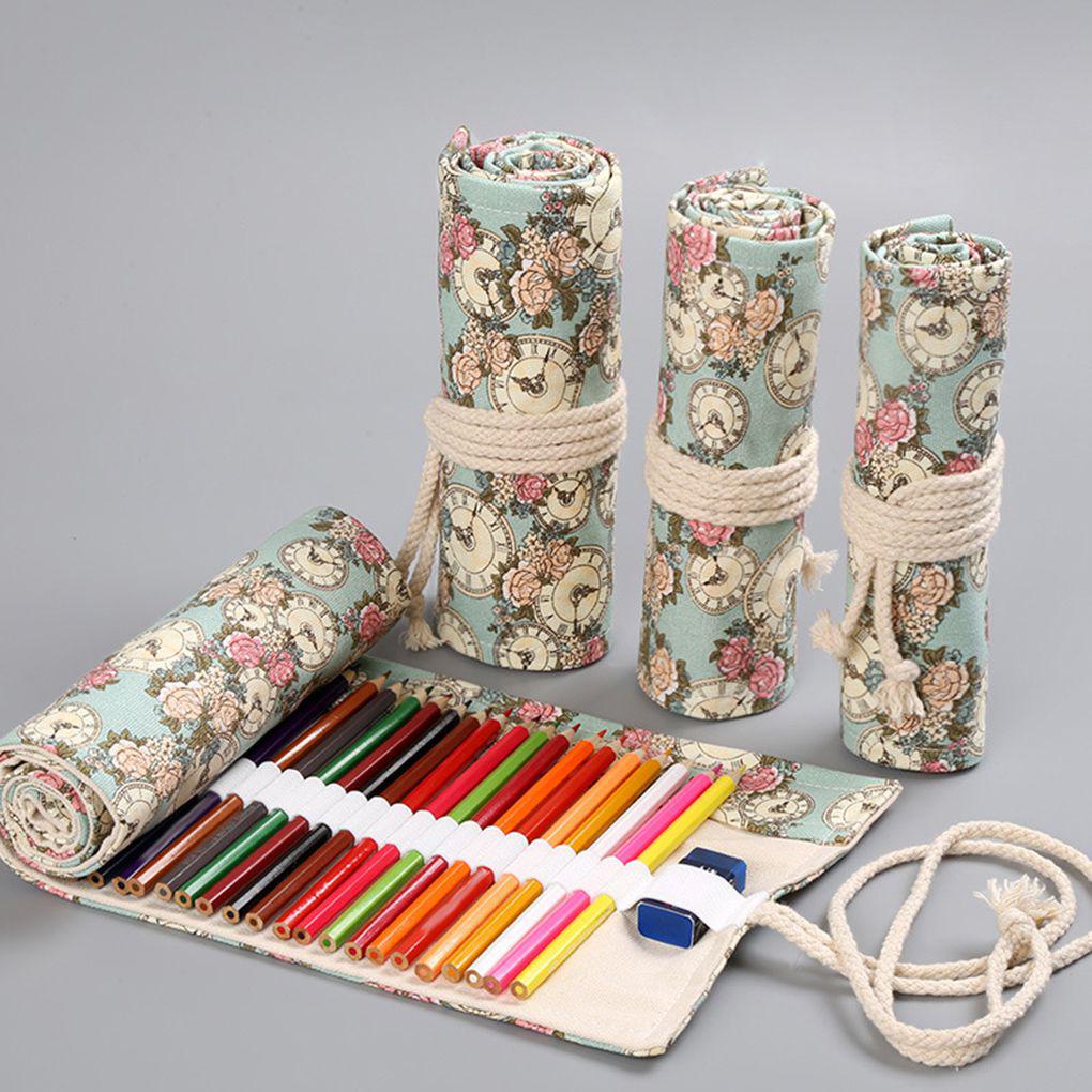Túi Đựng Bút Dạng Cuộn 12-24 In Họa Tiết Hoa Hồng Tiện Dụng