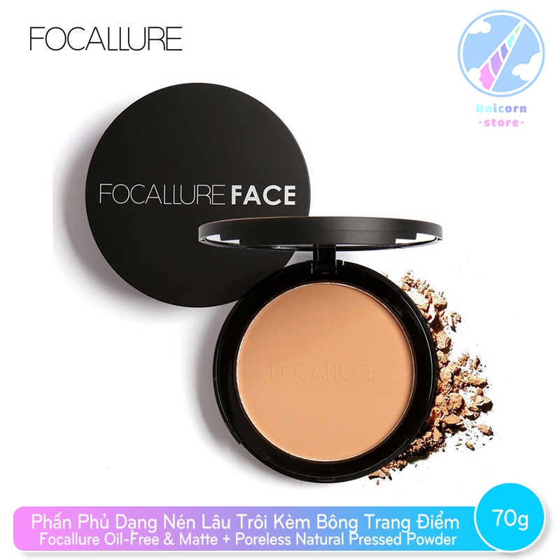 Phấn Phủ Dạng Nén Lâu Trôi Kèm Bông Trang Điểm Focallure Oil-Free & Matte + Poreless Natural Pressed Powder FA16