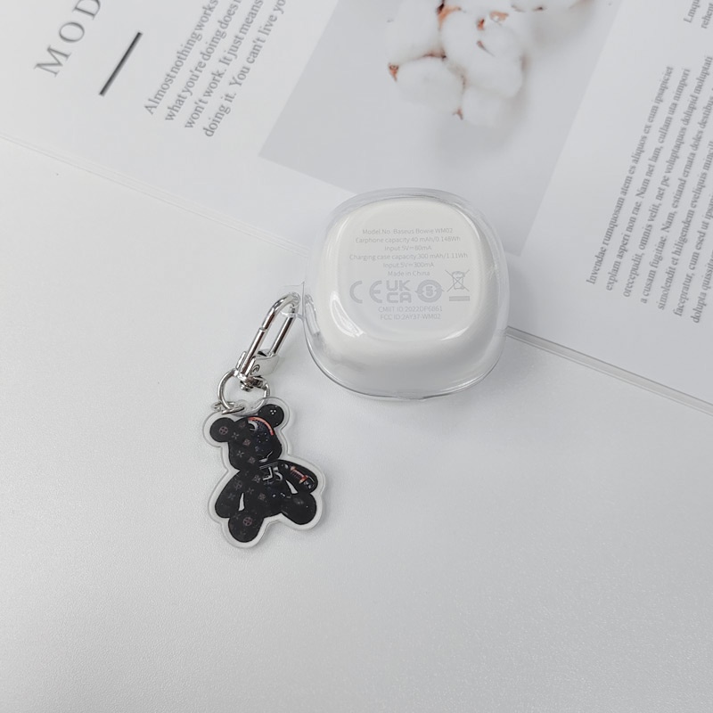 Vỏ rõ ràng cho Baseus Bowie WM02 TWS Cute Dog Bear Hoạt hình Phi hành gia Tai nghe Shell Baseus WM02 Soft TPU Transparent Stitch Protective Cover with Ornament Hook
