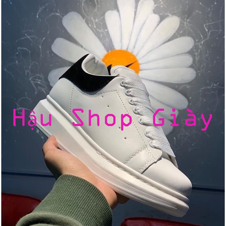 Giày Sneaker McQueen Trắng Gót Nhung Đen Cao Cấp Chống Nước Tăng Chiều Cao 5cm Đủ Size Nam Nữ - HSG
