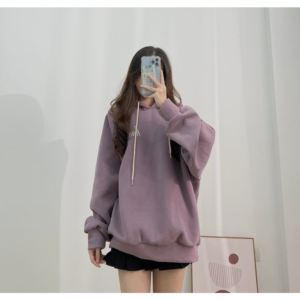 Áo hoodie tím honey nỉ dày dặn form rộng quảng châu thời trang Miho house