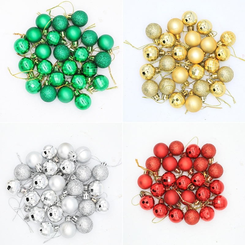 Set 24 Phụ Kiện Treo Trang Trí Cây Thông Giáng Sinh Chống Vỡ Màu Vàng / Bạc / Đỏ / Xanh Lá